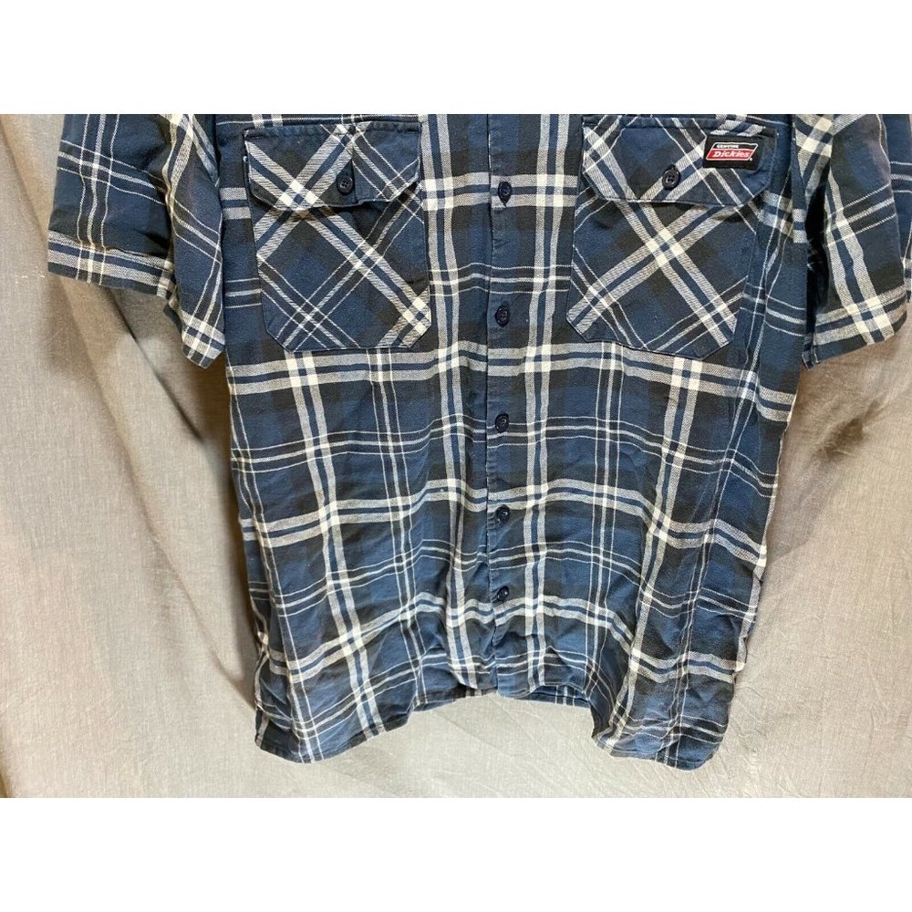 Dickies Button Up Shirt‎ Adult 2XL Blue White Black Plaid Casual Mens. - Picture 3 of 9